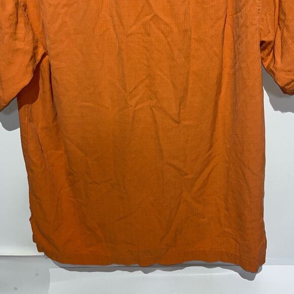 Tommy Bahama Men's Orange Textured 100% Silk Short Sleeve Button Up Shirt Medium - Picture 9 of 12